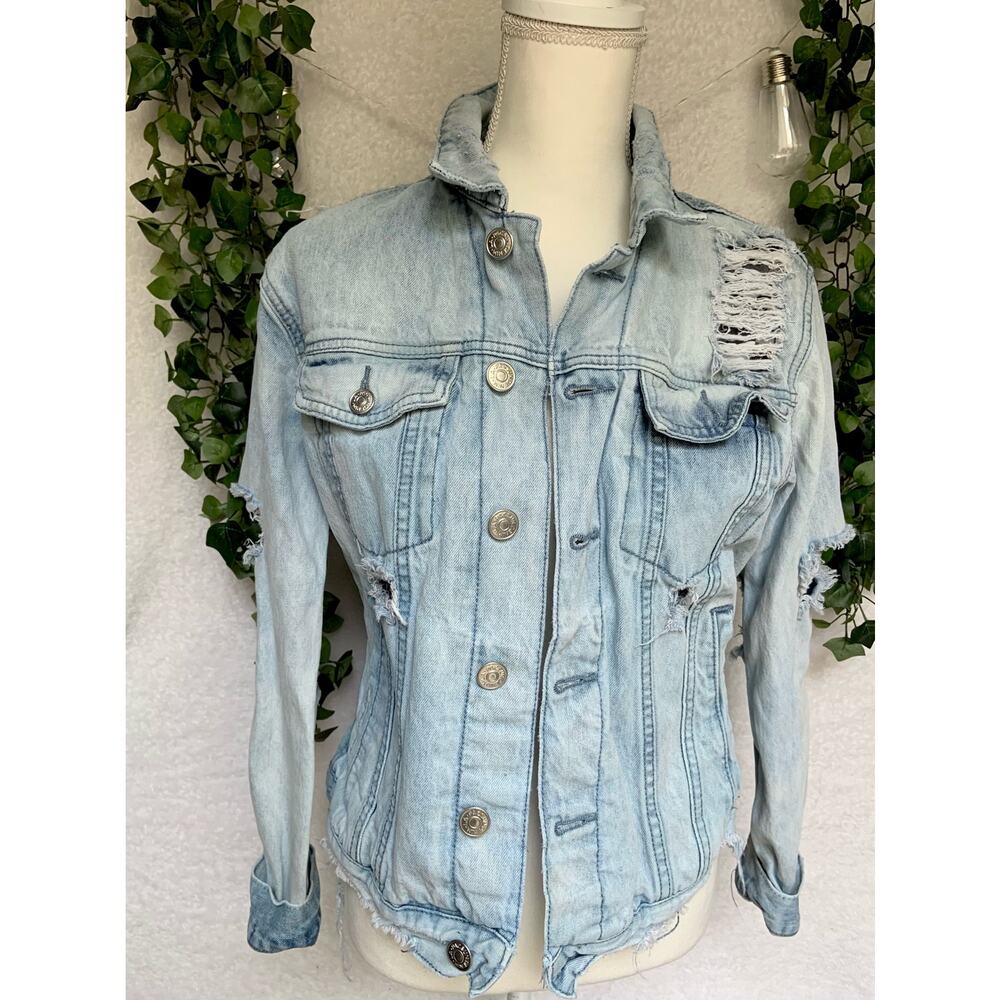 PacSun Cotton Distressed Denim Jean Jacket Men's Small - Picture 2 of 10
